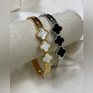 Black Clovers Stainless Steel Silver Bracelet